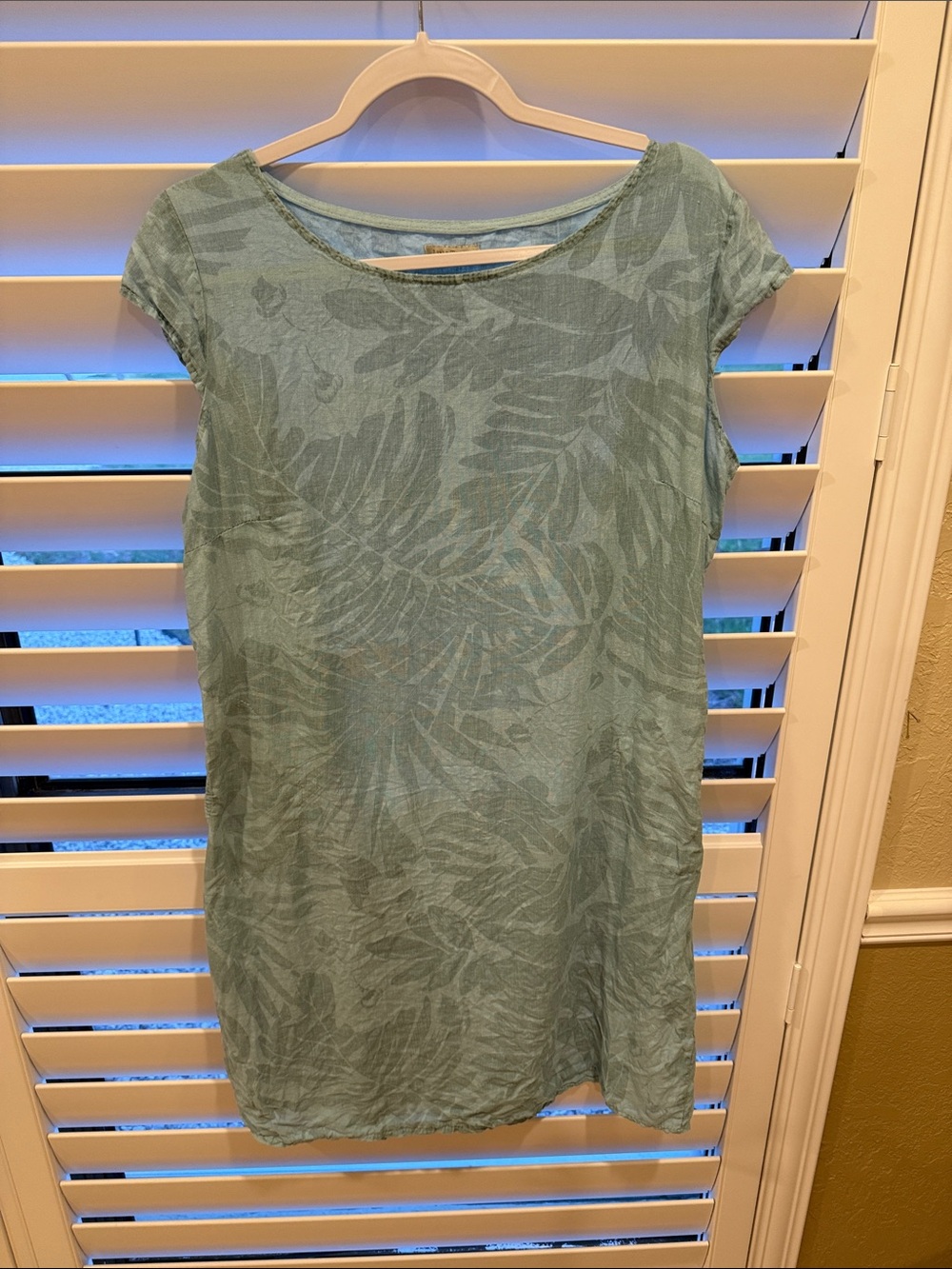 Linen Light Seafoam Green Tropical Print Tunic Dress size xl